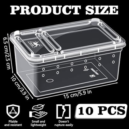 10Pcs Reptile Feeding Box, Transparent Animal Habitat Cage Spider Terrarium, Plastic Breeding Box for Reptile Turtle Spider Frog Scorpion Snake (5.9 x 3.9 x 2.5 in)