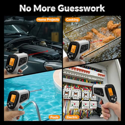 Infrared Thermometer Gun, Digital Laser Temperature Gun -58°F to 1022°F, Adjustable Emissivity, LCD Backlight, MAX/MIN Display, Non-Contact Thermometer for Pizza Oven, BBQ, HVAC, Griddle - color: Gray（-58℉-1022℉）