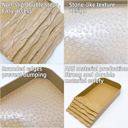 3 PCS Reptile Water Dish with Climbing Ramp Leaf Reptile Water Bowl Amphibians Habitat Yellow Tortoise Food Bowl for Turtle Gecko Bearded Dragon Lizard (Yellowish-Brown) - color: faint yellow