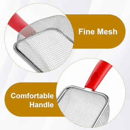 Stainless Steel Mesh Litter Shovel, Fine Mesh Metal Reptile Litter Cleaner Scooper, Black Non-Slip Handle Sifter for Lizard Substrate Reptile Terrarium Sand Waste, Red