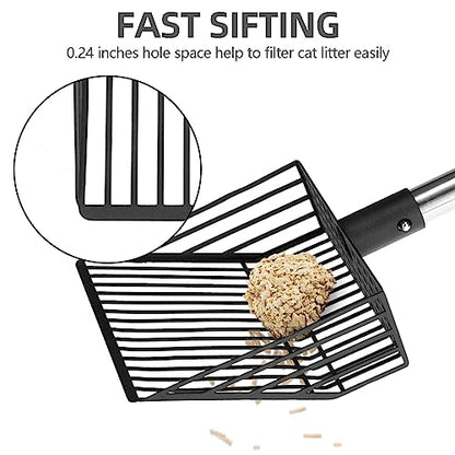 PUPTECK Fast Sifting Cat Litter Scoop - Long Handle Chicken Poop Scooper with Deep Shovel, Heavy Duty & Non-Stick Kitty Metal Litter Sifter, Chicken Coop Accessories