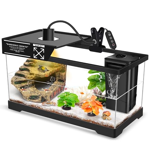 GOZILLA Turtle Tank Kit(Tank+Lamp+Filter), Upgrade PC Turtle Tank Starter Kit with Adjustable Lamp & Filter, Reptile Hideout Habitat with Lid for Small Reptiles.(19.68× 9.52× 9.44''/Large-Black-Kit) - color: Large-Hideout-KIT