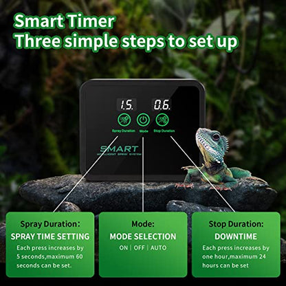 Reptile Misting System with Timer | Reptile Mister with 360°Adjustable Misting Nozzles for Terrariums Amphibian Lizard Snake Frog Plants