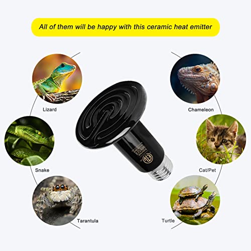 50W Ceramic Heat Emitter Che Bulb Reptile Heat Lamp No Light Emitted Pet Brooder Coop Heater Heat Bulb Black-2 Pack