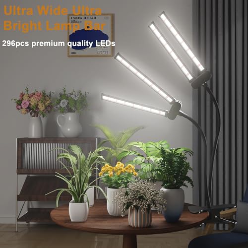 LED Grow Light,Super Bright 6000K White Full Spectrum Clip Plant Growing Lamp with Rotatable Dual Head for Indoor Desk Plants,Dimmable & Timer 4/8/12H,High Power Output for Faster Growth,2-Head - size: 2 Tube