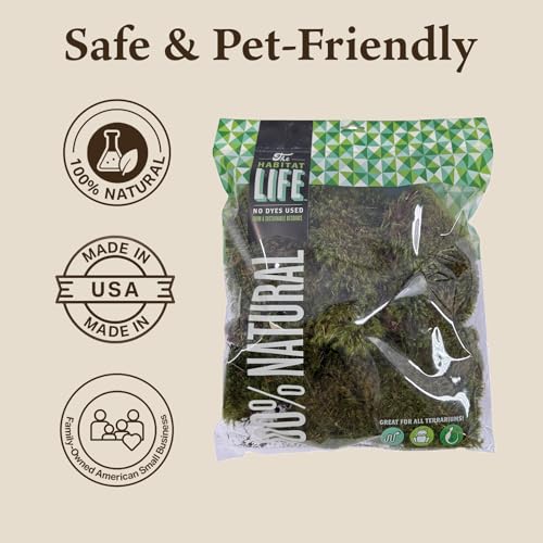 The Habitat Life - Natural Mood Moss - for Reptiles, Amphibians & Invertebrates Terrariums - Moisture-Retaining - Humidity Control - Soft Bedding - Dye-Free & Safe - Medium - 1 Pack - size: Medium, style: Mood Moss