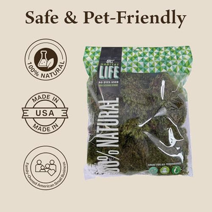 The Habitat Life - Natural Mood Moss - for Reptiles, Amphibians & Invertebrates Terrariums - Moisture-Retaining - Humidity Control - Soft Bedding - Dye-Free & Safe - Medium - 1 Pack - size: Medium, style: Mood Moss