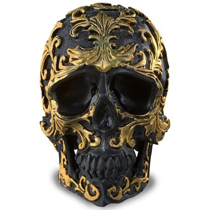 READAEER Small Size Human Skull Resin Statue Head Sculptures Skull Collectible Figurines (Black & Golden)
