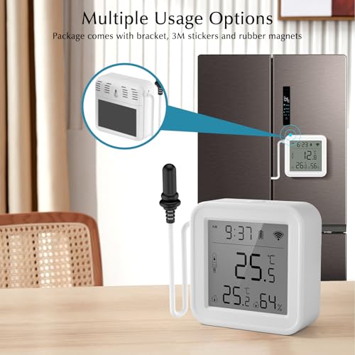 Refrigerator Thermometer, WiFi Freezer App Alert, Free Data Export Freezer Temperature Monitor for Refrigerator, Fish Tank, Pool, Aquarium Accessories, White 2.2 inch with Screen - size: 2.2*2.2in with screen