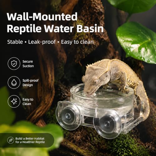 Strong Magnetic Reptile Ledge - Acrylic Gecko Feeding Ledge with Cups, Heavy Duty Elevated Reptile Food and Water Feeder Dish for Crested Gecko, Gargoyle Gecko, Chameleon, Anole