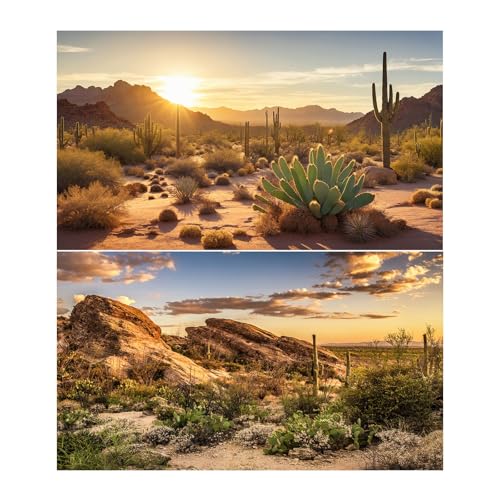 2 Packs Desert Mountain Reptile Tank Background Sunset Desert Gobi Cacti Sand Dunes Aquarium Background Saguaro Sandstone Rock Mountain Range Scenery Aquarium Reptile Enclosure Backgrounds 36x18in - color: Orange_Brown, size: 36(W)x18(H)in