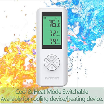 DIGITEN WTC100 Wireless Thermostat Outlet, Programmable Temp Controller with Remote Sensor Built‑in, 1500W Heating & Cooling Plug for AC, Greenhouse, Home Brewing, Reptile Terrarium - color: Wtc 100