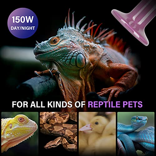 Simple Deluxe 150W Reptiles Ceramic Heat Lamp Suitable for E26 Base, 24H Heat Source, No Light Emitting Infrared Heat Bulbs, 2-Pack for Duck Lizard Turtle Snake