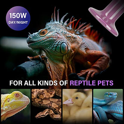 Simple Deluxe 150W Reptiles Ceramic Heat Lamp Suitable for E26 Base, 24H Heat Source, No Light Emitting Infrared Heat Bulbs, 2-Pack for Duck Lizard Turtle Snake