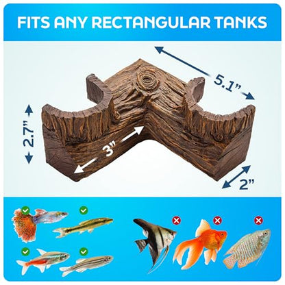 FISHNOSH Aquarium Cave | Natural-Looking Wood-Like BPA-Free Fish Tank Cave for Corners | 5.1” x 2” x 2.7” Fish Hideout for Aquarium | Guppy, Neon Tetra, Corydoras Catfish, Betta Hide | Tank Decor