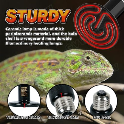 75W Reptile Heat Lamp, Ceramic Heat Emitter (2 Packs 0.25 inch-75mm) - E26 for Terrariums, Turtle, Lizard, Bearded Dragon, Snake, Reptiles, Amphibian, Pet Brooders, Chicken Incubation - color: 75 Watt, size: 75 mm