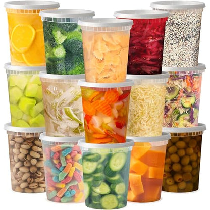 TashiBox 48 Sets 32 oz Plastic Deli Containers with Lids - Clear Airtight Food Storage & Meal Prep Containers, BPA Free, Stackable, Leakproof, Microwave & Freezer Safe - size: 32oz-48sets