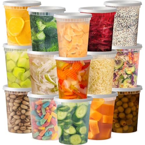 TashiBox 48 Sets 32 oz Plastic Deli Containers with Lids - Clear Airtight Food Storage & Meal Prep Containers, BPA Free, Stackable, Leakproof, Microwave & Freezer Safe - size: 32oz-48sets