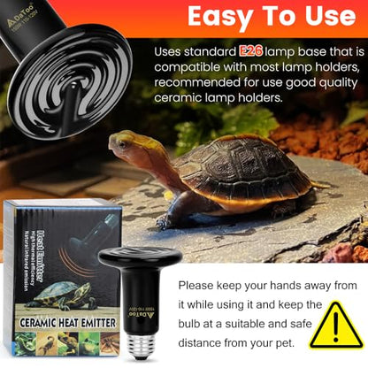 DaToo Ceramic Reptile Heat Lamp 150W Ceramic Heat Emitter E26 No Light Night Heat Bulb for Reptile Terrarium Tank Lizards Snakes Hedgehogs Turtles Cats Dogs Chicken（2 Pack） - size: 2 Pack