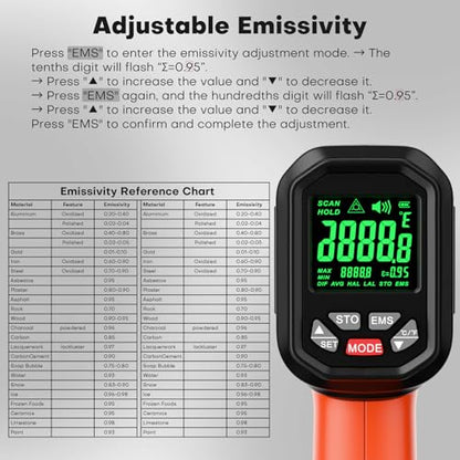 Infrared Thermometer Gun, -58°F to 3272°F, High Temp 50:1 | Built for Kilns, Furnaces & Industrial Maintenance • Fast 0.5s Response • Data Storage Function - color: Orange-Black/-58°F to 3272°F