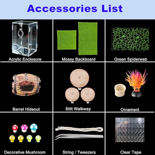 Acrylic Jumping Spider Enclosure,Reptile Enclosure,Bug Habitat, for Small Tree Dwelling Reptiles,Arboreal Tarantula Enclosure, Spider Terrarium Kit,Plastic Terrarium(4.7" X 4.7" X 8") - color: A1