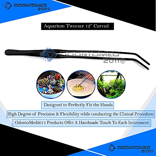 Long Aquarium Tweezers Stainless Steel Tweezer with Carbonation Protection Coating Against Rust Reptiles Feeding Tongs for Aquatic Plants Lizards Spider Snakes - 12inch, Black Curved
