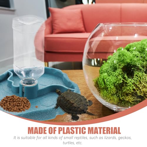 Automatic Reptile Water Dish and Food Bowl, Blue Reservoir Feeder for Tortoise, Lizard, Gecko Tank Accessory, Terrarium Drinking and Feeding Bowl