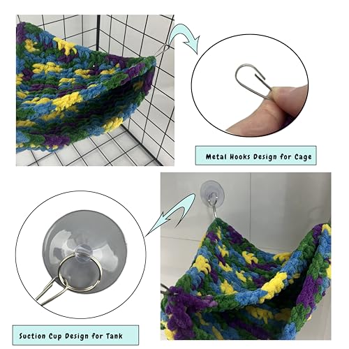 Reptile Hammock, Soft Double-Layered Bearded Dragon Hammock Swing Hanging Bed with Strong Suction Cups & Metal Hooks, Large Chameleon Lounger, Rat Bird Cage Hanging Bed,Gecko Tank Accessories
