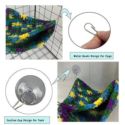 Reptile Hammock, Soft Double-Layered Bearded Dragon Hammock Swing Hanging Bed with Strong Suction Cups & Metal Hooks, Large Chameleon Lounger, Rat Bird Cage Hanging Bed,Gecko Tank Accessories