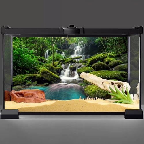 AWERT 24x12 inches Waterfall Terrarium Background Tropical Rainforest Aquarium Background Mountain Lake Green Tree Reptile Habitat Background Durable Polyester Background - size: 24x12in/60x30cm