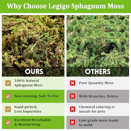 Legigo 3.5 OZ Sphagnum Moss for Reptile- 4 QT Natural Reptile Moss Terrarium Moss Substrate, Snake Tank Moss Peat Moss Reptile Bedding for Snake, Gecko, Ball Python, Frog and Orchids Plants - size: 3.5 OZ