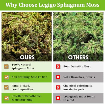 Legigo 3.5 OZ Sphagnum Moss for Reptile- 4 QT Natural Reptile Moss Terrarium Moss Substrate, Snake Tank Moss Peat Moss Reptile Bedding for Snake, Gecko, Ball Python, Frog and Orchids Plants - size: 3.5 OZ