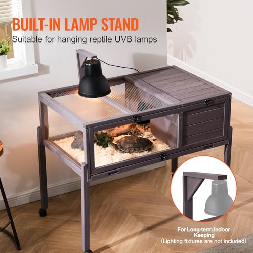 VEVOR Tortoise Habitat, Cedar Wooden Tortoise House Indoor & Outdoor, Rolling Tortoise Enclosure with Light Stand, Reptile Enclosure Small Animal Cage with Stand Legs, Wheels, for Gecko, Lizard, Snake - style: D With Casters Legs