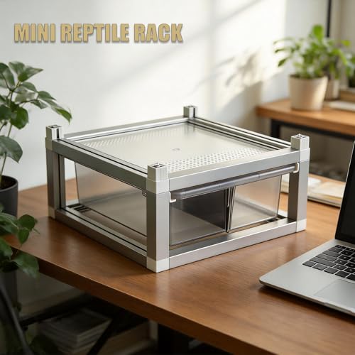 Stackable Reptile Rack with Base, 13x10x4 Inch Drawer Bin Enclosure with PE Sliding Bin and Ventilated Lid, Modular Reptile Rack Habitat for Ground Reptiles – Compatible with 13x10x8 Rack System - size: 13x10x4-base