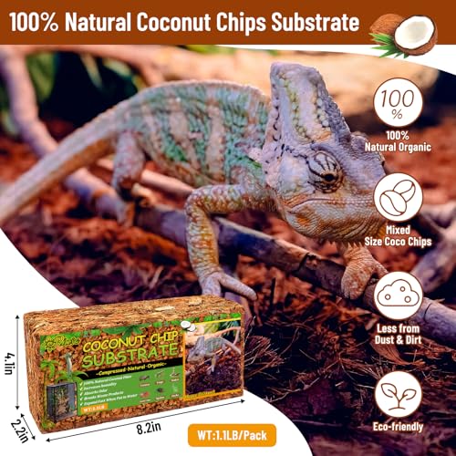 Riare 6 Pack Natural Coconut Chip Substrate for Reptiles- Compressed Coconut Husk Reptiles Bedding, Coco Husk Chip Terrarium Substrate for Snakes, Tortoises, Ball Python, Frogs, Bearded Dragon, Lizard - color: 6 Pack