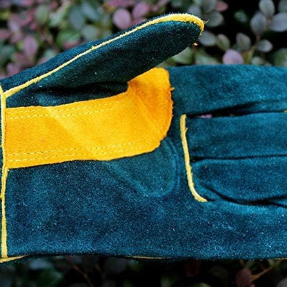 Animal Handling Leather Gloves Kevlar Gauntlet for Saftey Against Cats, Birds, Snakes (16 inches - (Pack of 1 Pair) - color: Green - Yellow