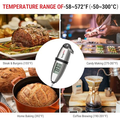 TempPro TP02S Digital Food Thermometer for Cooking Bread Baking Sourdough Liquids, Meat Thermometer Digital with Super Long Probe for Kitchen Candy Making Gift for Dad Husband (Previously ThermoPro)