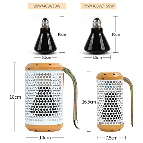 Hanging Birds Cage Heater, Infrared Ceramic Heating Lamp for Pet, Reptile Anti-Scald Heat Lamp, Pet Safety Heat Lamp Shade with Anti-Bite Iron Tube,75w,L - color: 75w, size: Large