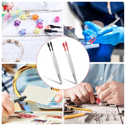 2PCS Rubber Tipped Tweezers Forceps Silicone Soft Tweezers Rubber Steel Forceps Pvc Coated Soft Jewelry Coin Stamp Tongs