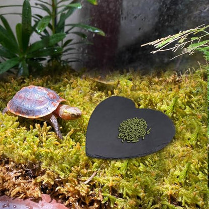 Reptile Basking Platform, 12 × 12 inch Tortoise Rock Plate, Heart Shape Natural Rock Reptile Food Dish, Turtle Feeding Bowl, Habitat Decor for Bearded Dragon Chameleon Frog Lizard Gecko Hermit Crab - size: L - 12 × 12 inch