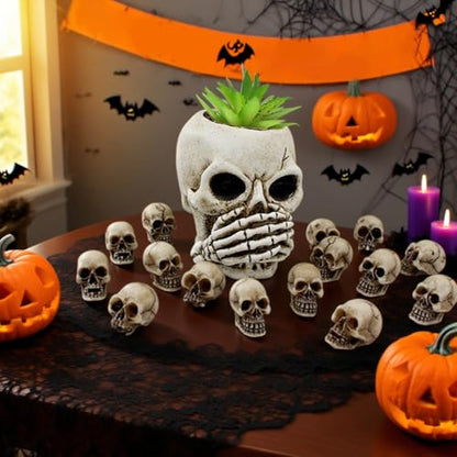 40 Pcs Halloween Mini Skulls Miniature Skeleton Heads Decoration, Tiny Resin Skulls Heads Figurine for Halloween Decoration Crafts Party Favor