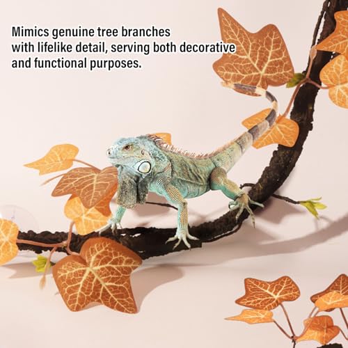 Reptile Climbing Branches 2pcs with Suction Cups, Realistic Plastic Bendable Jungle Vines Terrarium Decor for Bearded Dragon Lizard Snake Tank Accessories