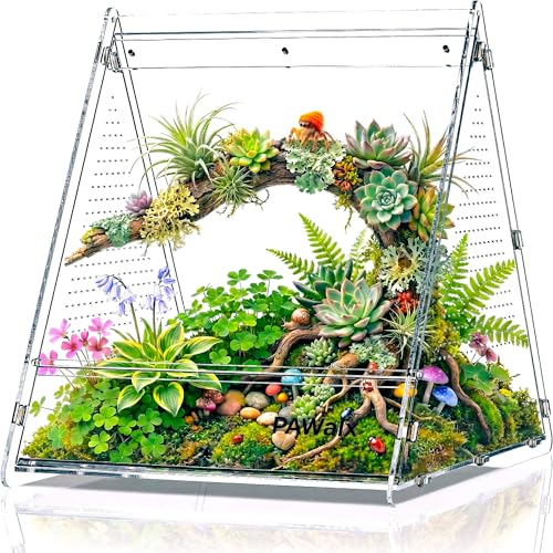 Triangular Jumping Spider Enclosure, Acrylic Terrarium with Magnetic Doors, 0.8mm Micro-Ventilation& Escape-Proof Design for Tarantulas, Lizards, Small Pets, 9.4"x10.9"x10.6" - size: 1pack, 9.4"x10.9"x10.6"