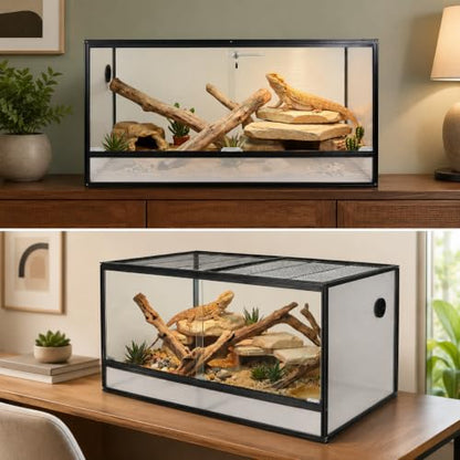 120 Gallon Bearded Dragon Tank, 48x24x24 Reptile Enclosure, Black - color: Black