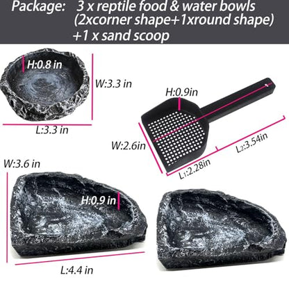 4 Pack Corner Reptile Water Dish Reptile Food Bowl Hermit Crab Food and Water Bowl Small Reptile Feeding Dish for Lizard Bearded Dragon Leopard Gecko Turtle Terrarium Accessories with Scoop