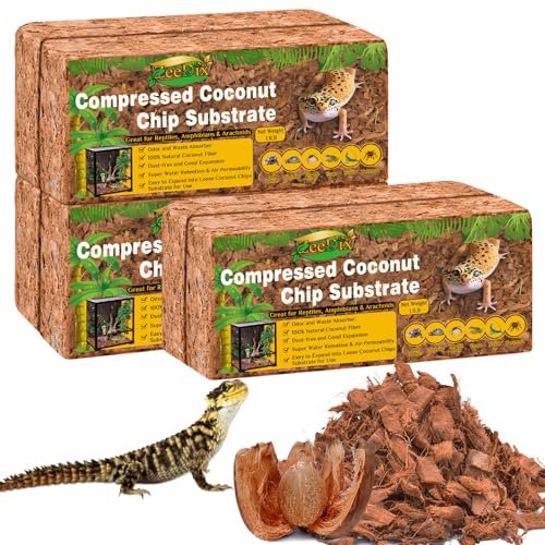 ZeeDix 6 Pack Coconut Husk for Reptiles, Organic Coconut Fiber Reptile Terrarium Substrate, Coco Husk Chips Reptile Bedding for Snakes, Tortoises, Ball Python, Geckos, Lizards, Hermit Crab, Tarantula - color: 6 Pack