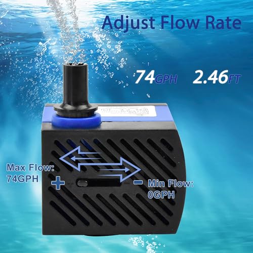 CHANCS 74GPH AC 110V Outdoor Fountain Pump 4W with 2.46ft High Lift Small Submersible Water Pump for Tabletop Fountains - color: 4w 280l/H