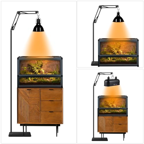 DXOPHIEX Heat Lamp Stand Reptile Light Stand with 360° Swing Arm, Height Adjustable (15.7 inch to 74.3 inch) Heat Lamp Holder for Bearded Dragon, Turtles, Snake and Lizard Terrarium
