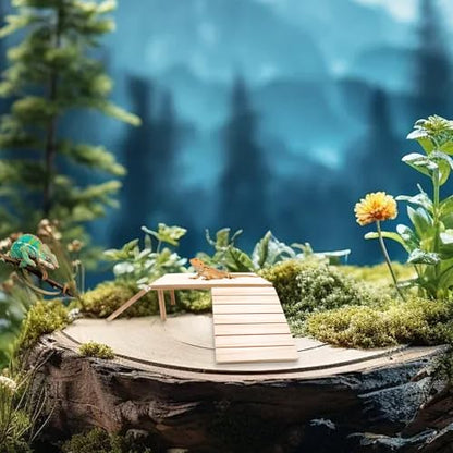 Oooct Bearded Dragon Basking Platform, Wooden Reptile Cave Hideout with Climbing Ramp, Aquariums & Terrariums Accessories for Bearded Dragons Leopard Geckos Lizards Turtles Hamsters - color: Wood