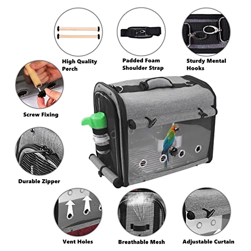 Bird Carrier Bag with Stand, Lightweight Backpack for Parrot, Portable Cockatiel Travel Cage with Accessories, Pet Transparent Breathable Carrier - size: 17.6"L x 10.6"W x 13.3"H